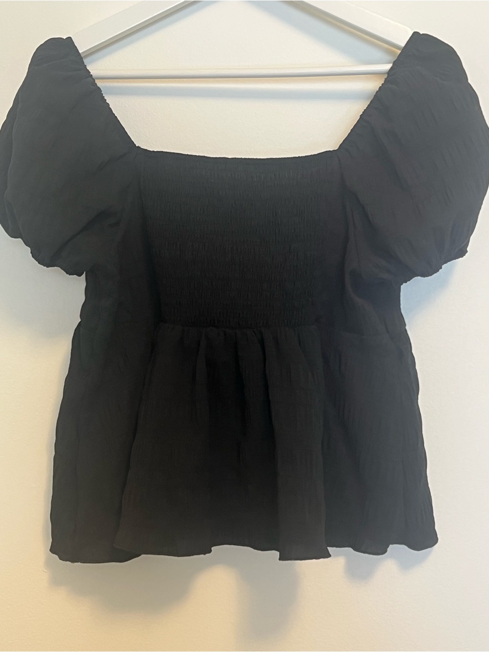 SHEIN Black Square Neck Puff Sleeve Babydoll Top - Picture 3 of 7